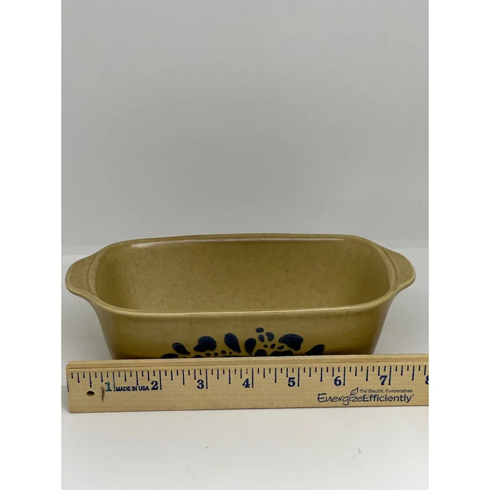 VTG Pfaltzgraff Folk Art Loaf Pan Tan Blue Floral Stoneware Bakeware USA Made